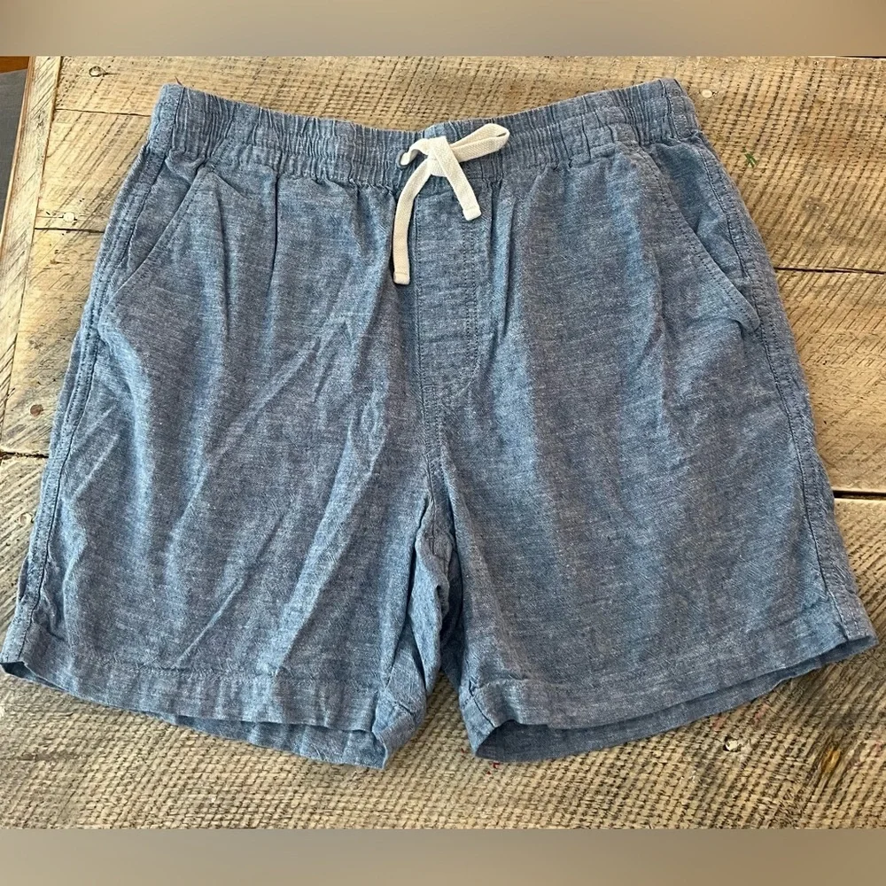 J.Crew Linen Cotton Dock Shorts Mens L Blue‎ Excellent Drawstring Elastic Waist